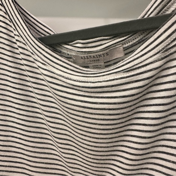 All Saints Striped Ruffle Sleeve Top - Black and White - Picture 5 of 5